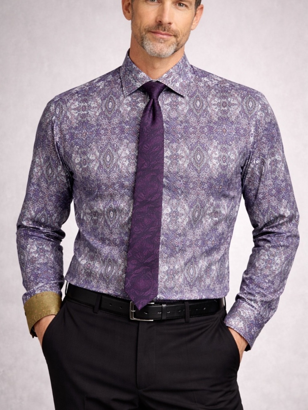 Robert Graham Dress Shirt Mens Size Large Purple Paisley Eclectic 70s All over P